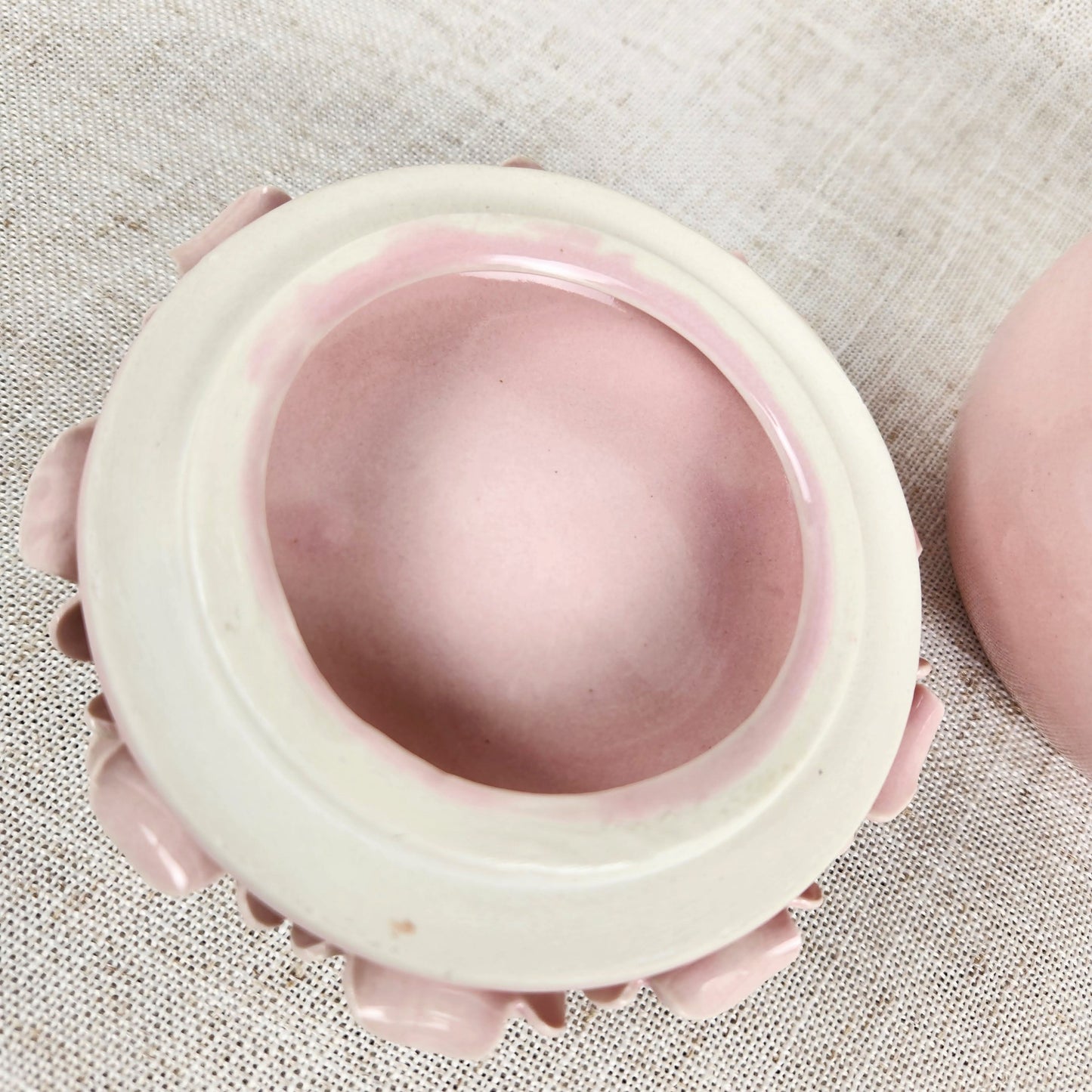 Vintage Blush Pink Rose Lidded Ceramic Trinket Box