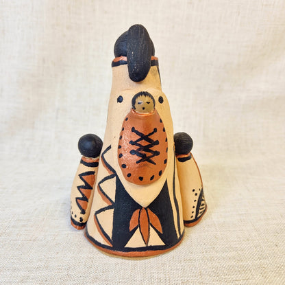 Vintage Native Style Pottery Figurine | Handcrafted Southwestern Clay Family Sculpture