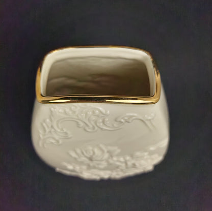 Lenox Ivory Rose Embossed Vase with Gold Rim