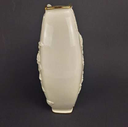 Lenox Ivory Rose Embossed Vase with Gold Rim