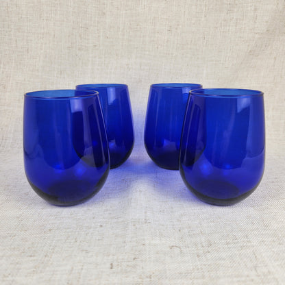 Cobalt Blue Stemless Wine Glasses, Set of 4 | A Coastal Table Classic