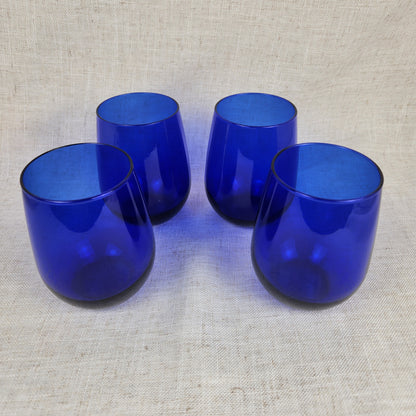 Cobalt Blue Stemless Wine Glasses, Set of 4 | A Coastal Table Classic
