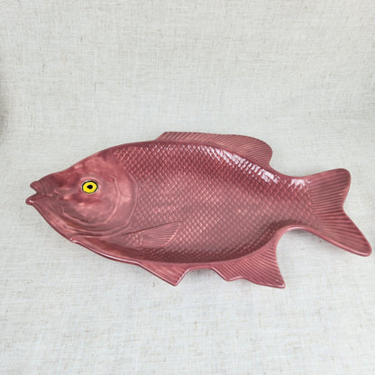 Handmade Ceramic Fish Dish | Vintage Pink Pottery | Signed JD 1990