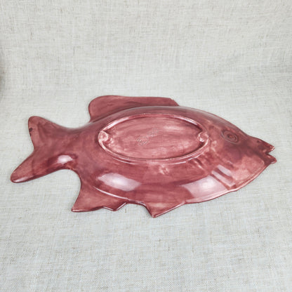 Handmade Ceramic Fish Dish | Vintage Pink Pottery | Signed JD 1990