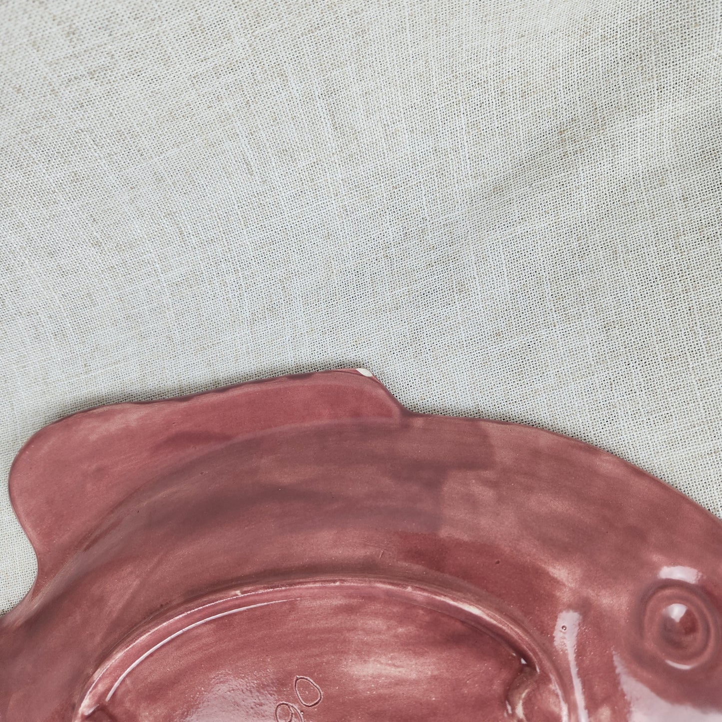 Handmade Ceramic Fish Dish | Vintage Pink Pottery | Signed JD 1990