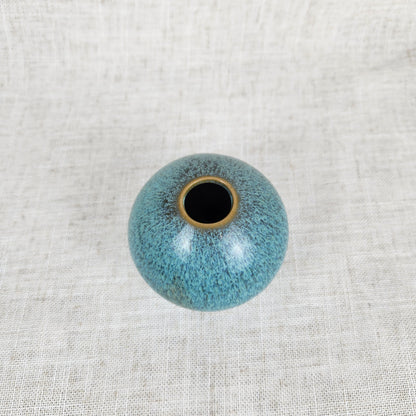 Small Studio Pottery Vase, Blue Green Glaze, Mini Bud Vase, Organic Modern Decor
