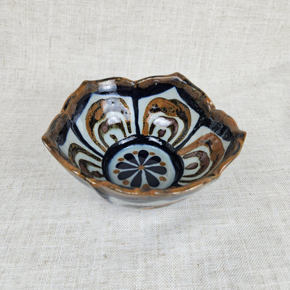 Ken Edwards Mexican Pottery Bowl, Hand Painted Ceramic Catchall, Scalloped Artisan Dish