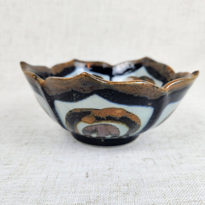Ken Edwards Mexican Pottery Bowl, Hand Painted Ceramic Catchall, Scalloped Artisan Dish