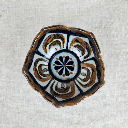 Ken Edwards Mexican Pottery Bowl, Hand Painted Ceramic Catchall, Scalloped Artisan Dish