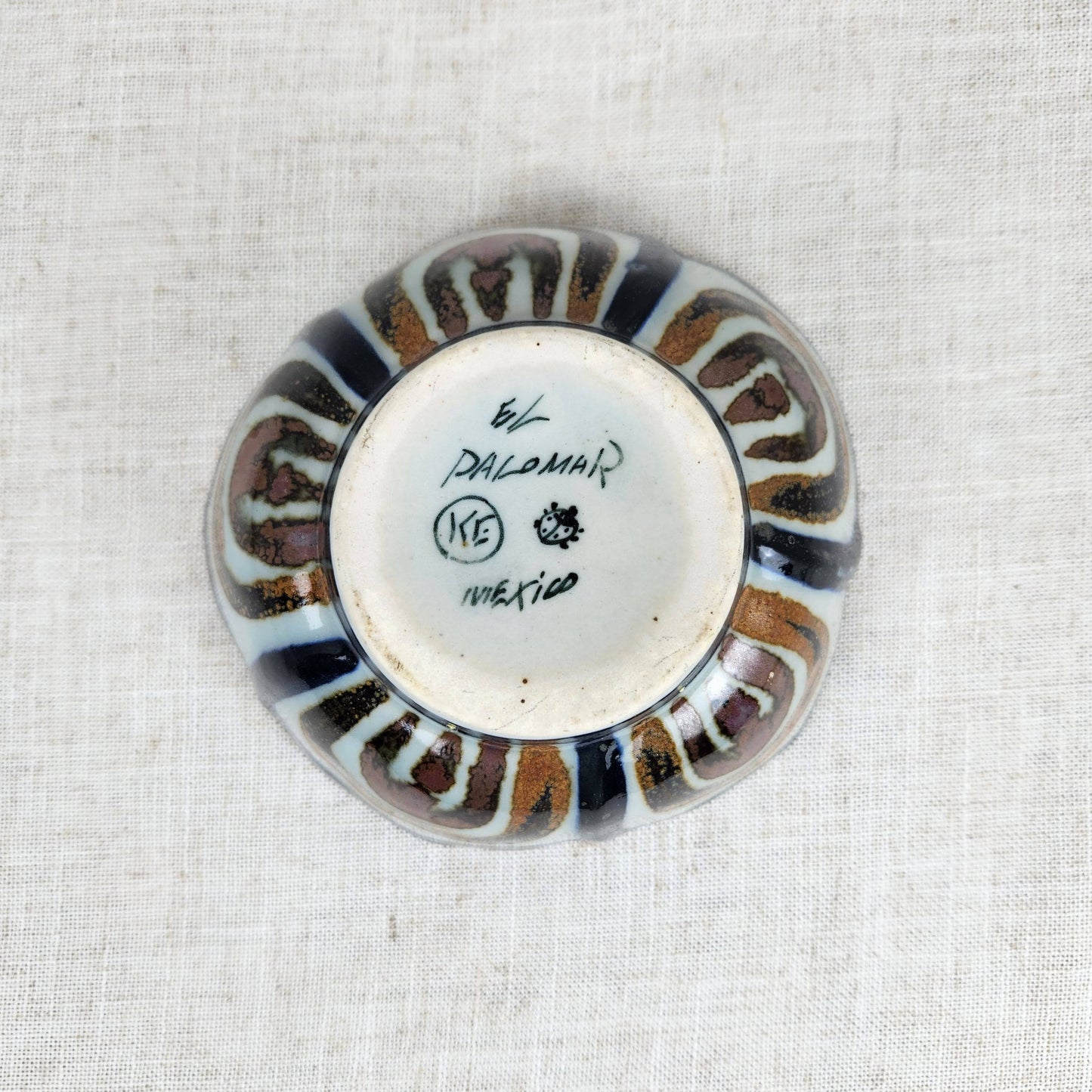 Ken Edwards Mexican Pottery Bowl, Hand Painted Ceramic Catchall, Scalloped Artisan Dish