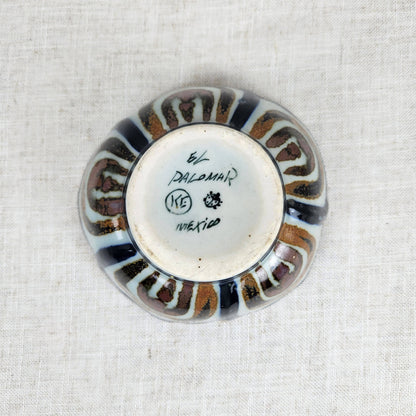 Ken Edwards Mexican Pottery Bowl, Hand Painted Ceramic Catchall, Scalloped Artisan Dish