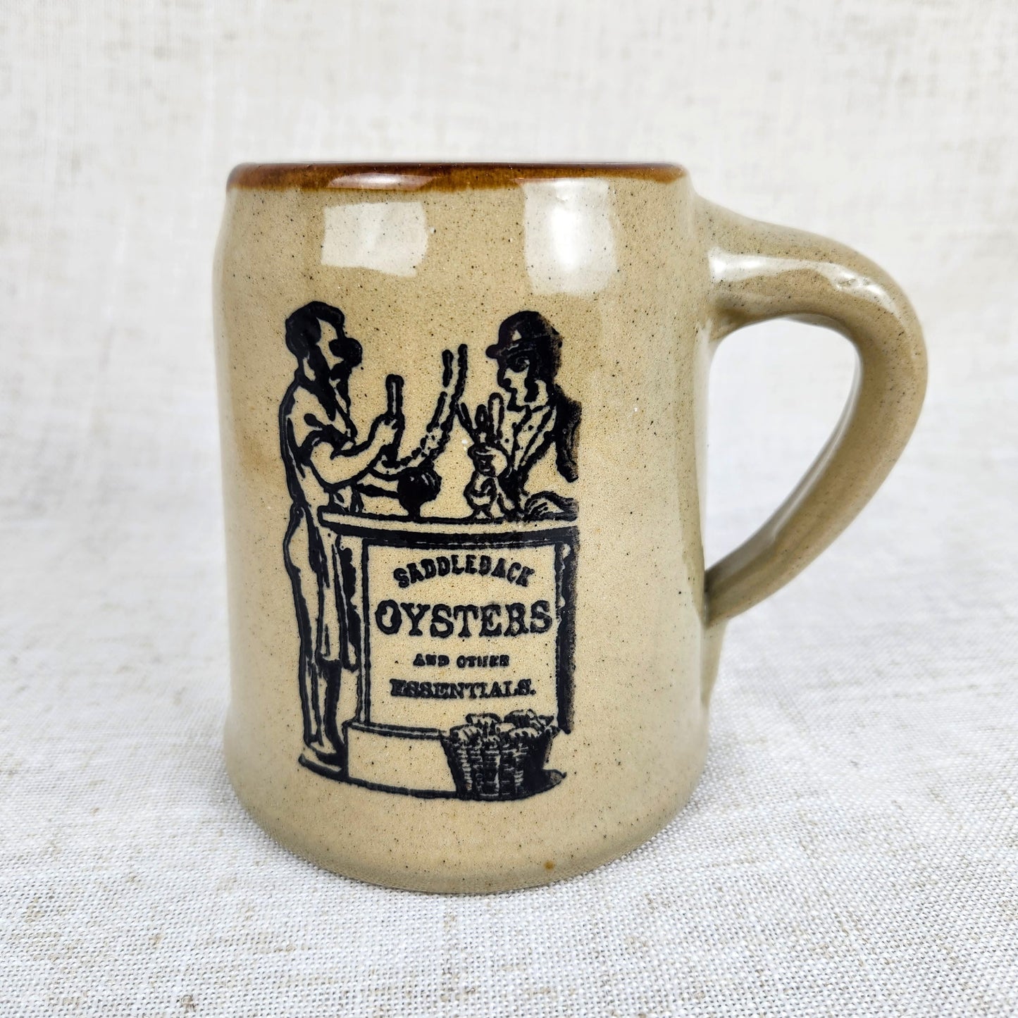 Vintage “Saddleback Oysters” Stoneware Mug | Rustic Coastal Crockery Vessel