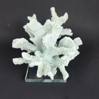 Seafoam Faux Coral Sculpture on Glass Base | Coastal Chic Decor