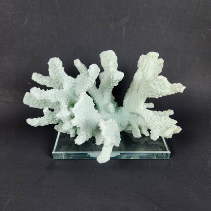 Seafoam Faux Coral Sculpture on Glass Base | Coastal Chic Decor