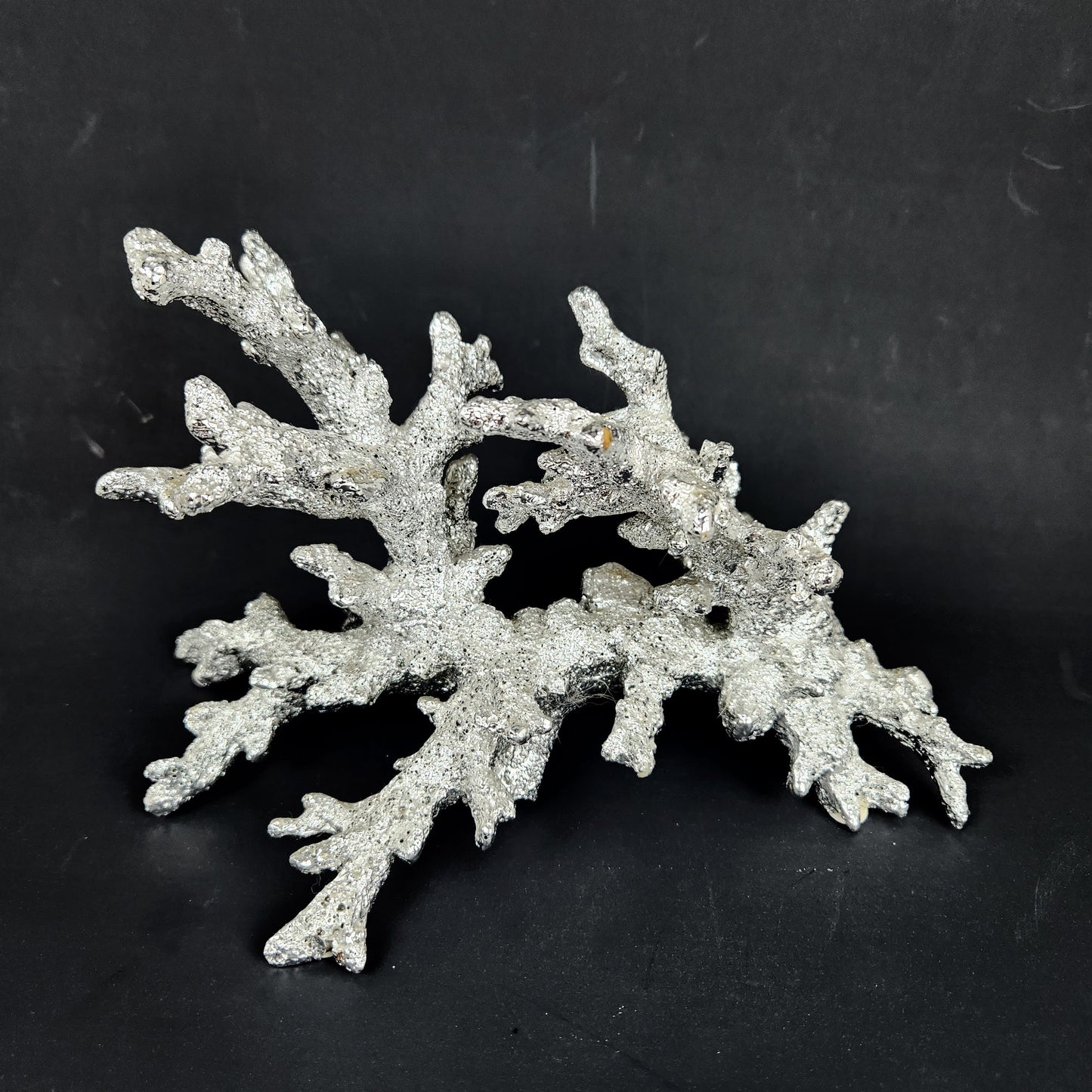 Silver Leaf Faux Coral Sculpture – Mid Century Modern Coastal Decor
