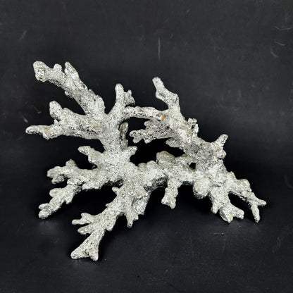 Silver Leaf Faux Coral Sculpture – Mid Century Modern Coastal Decor