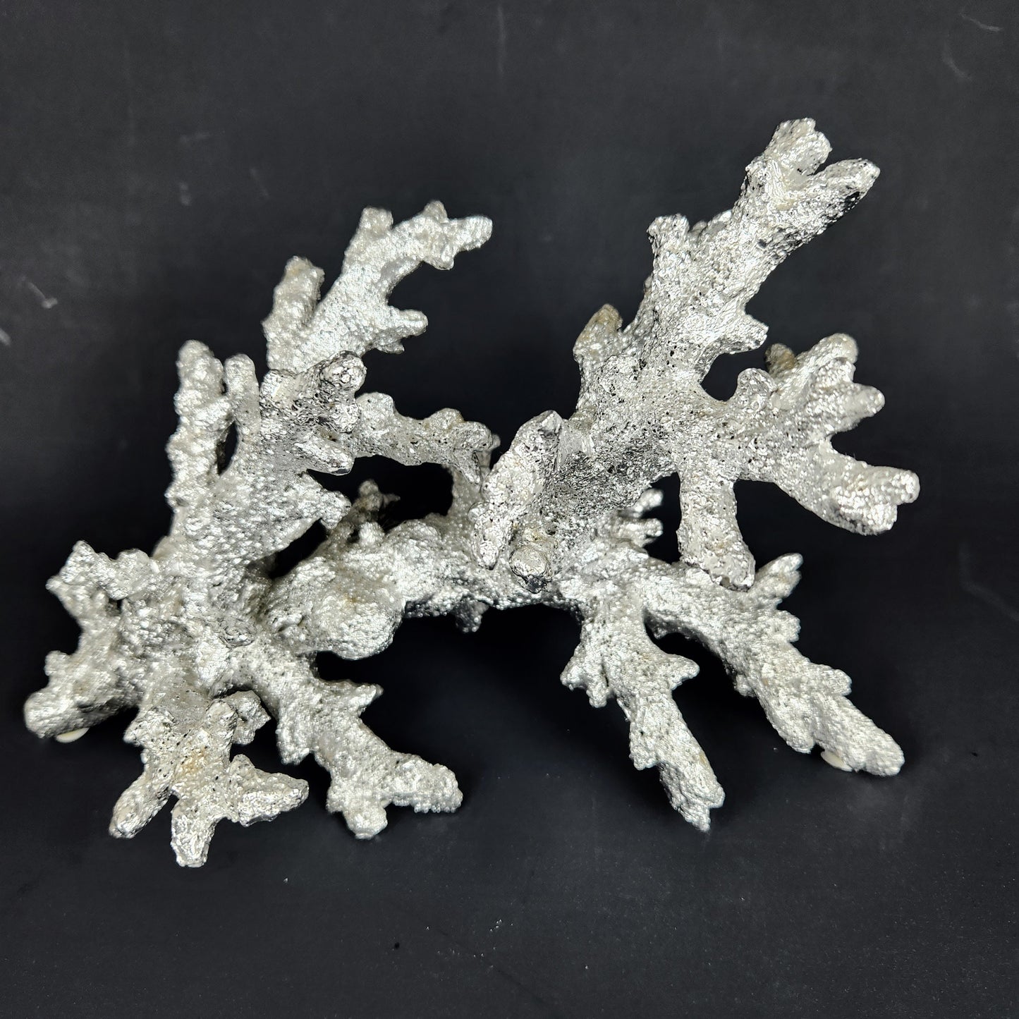 Silver Leaf Faux Coral Sculpture – Mid Century Modern Coastal Decor
