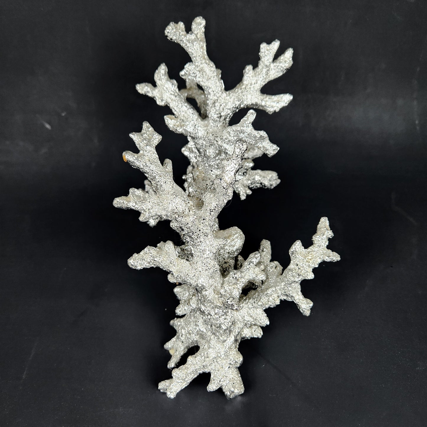 Silver Leaf Faux Coral Sculpture – Mid Century Modern Coastal Decor