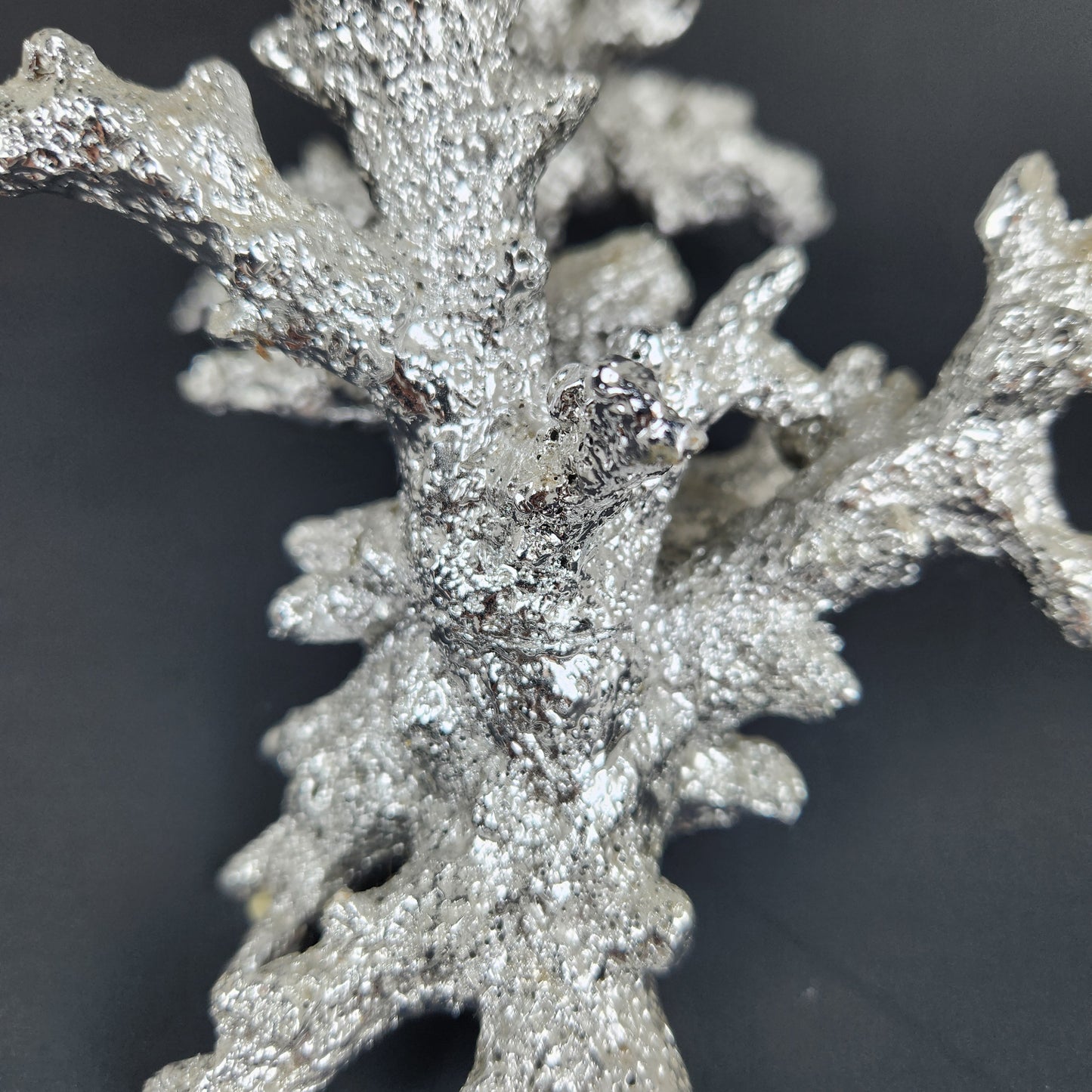 Silver Leaf Faux Coral Sculpture – Mid Century Modern Coastal Decor