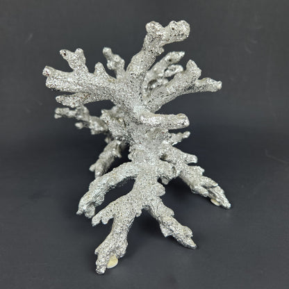 Silver Leaf Faux Coral Sculpture – Mid Century Modern Coastal Decor