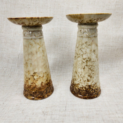 Old World Marble Glaze Ceramic Candlestick Holders with Cross Motif, Vintage Traditional Style Pair