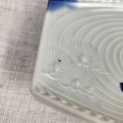Vintage Sushi Plates Set of 6 | Blue & White Koi Fish Design | Rectangular Japanese Style Serving Plates