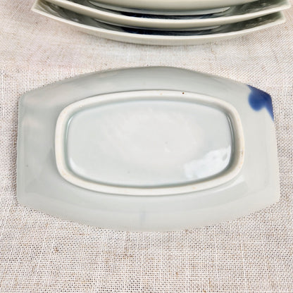 Vintage Sushi Plates Set of 6 | Blue & White Koi Fish Design | Rectangular Japanese Style Serving Plates