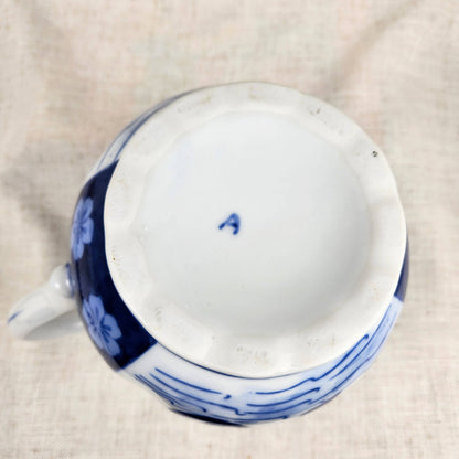 Vintage Blue & White Palm Tree Pitcher | Coastal Cottage Ceramic Jug | Hand Painted Tropical Motif