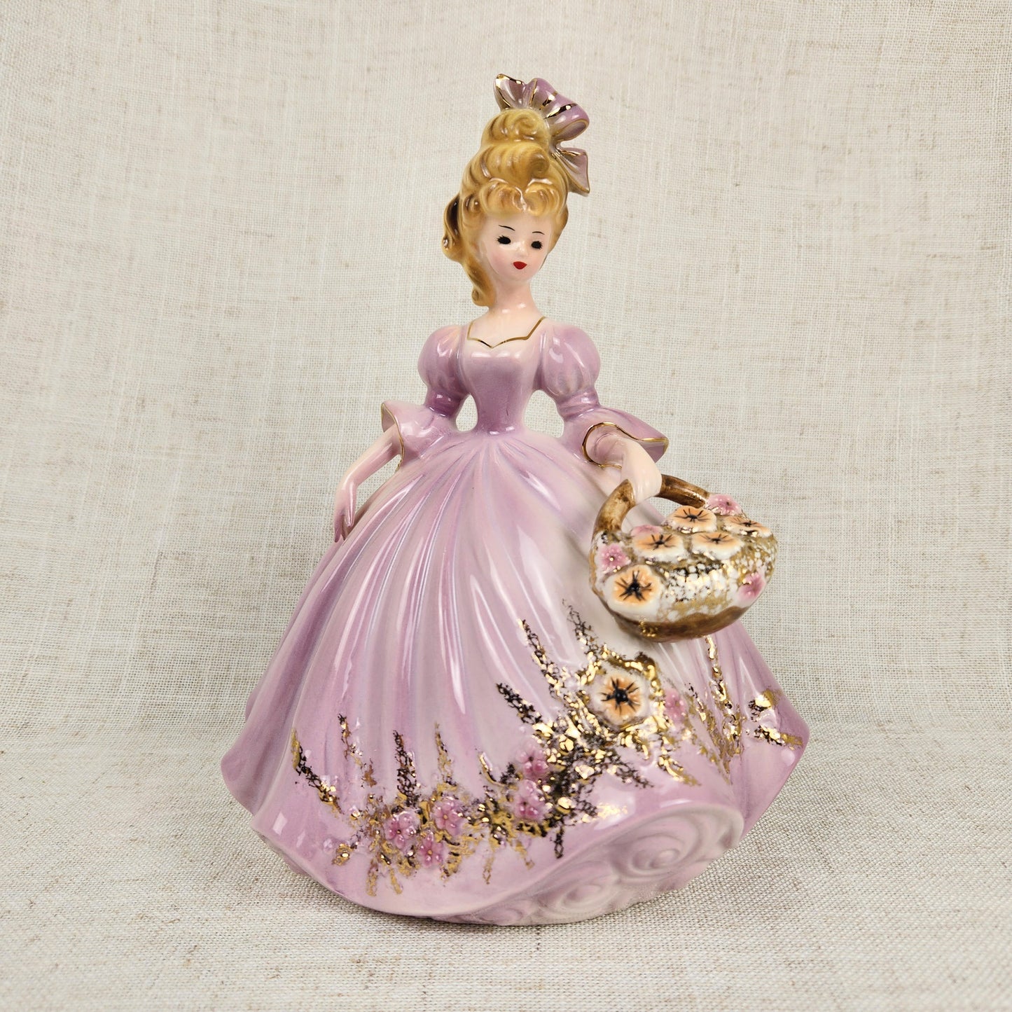 Vintage Josef Originals Lavender Lady Figurine with Floral Basket