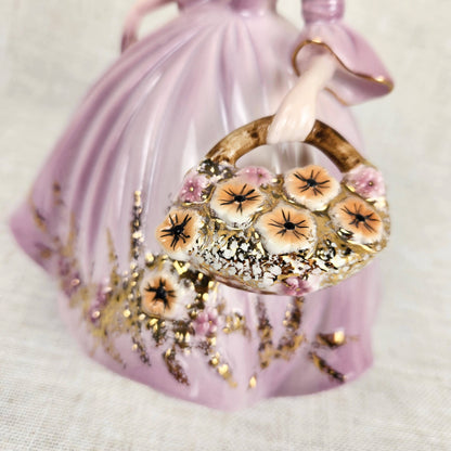 Vintage Josef Originals Lavender Lady Figurine with Floral Basket