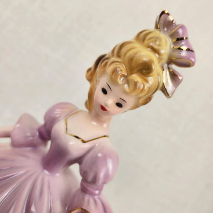 Vintage Josef Originals Lavender Lady Figurine with Floral Basket