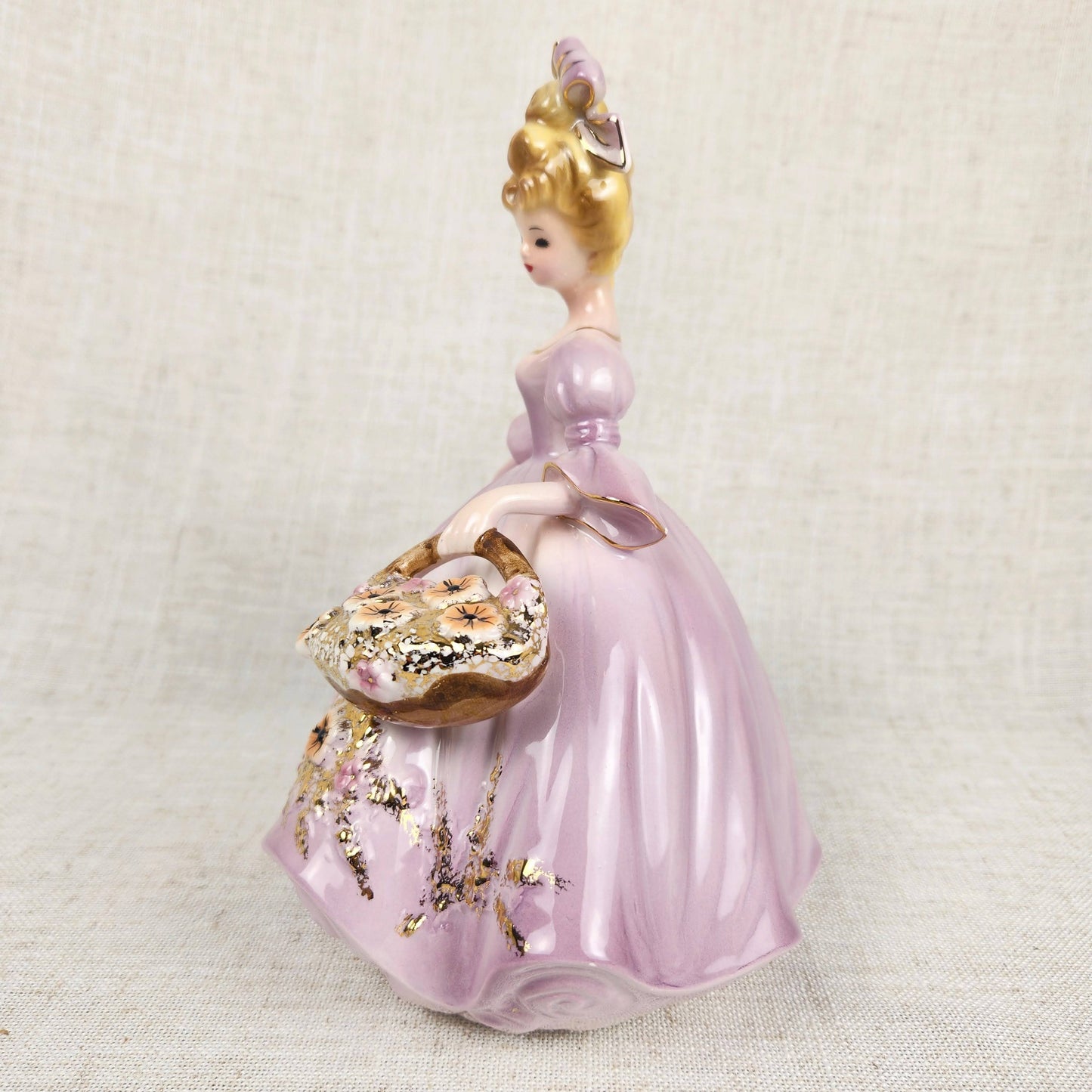 Vintage Josef Originals Lavender Lady Figurine with Floral Basket