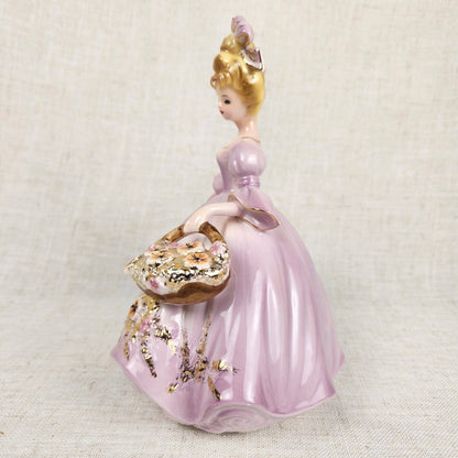 Vintage Josef Originals Lavender Lady Figurine with Floral Basket