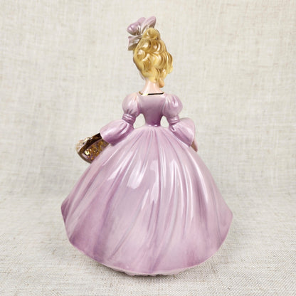 Vintage Josef Originals Lavender Lady Figurine with Floral Basket