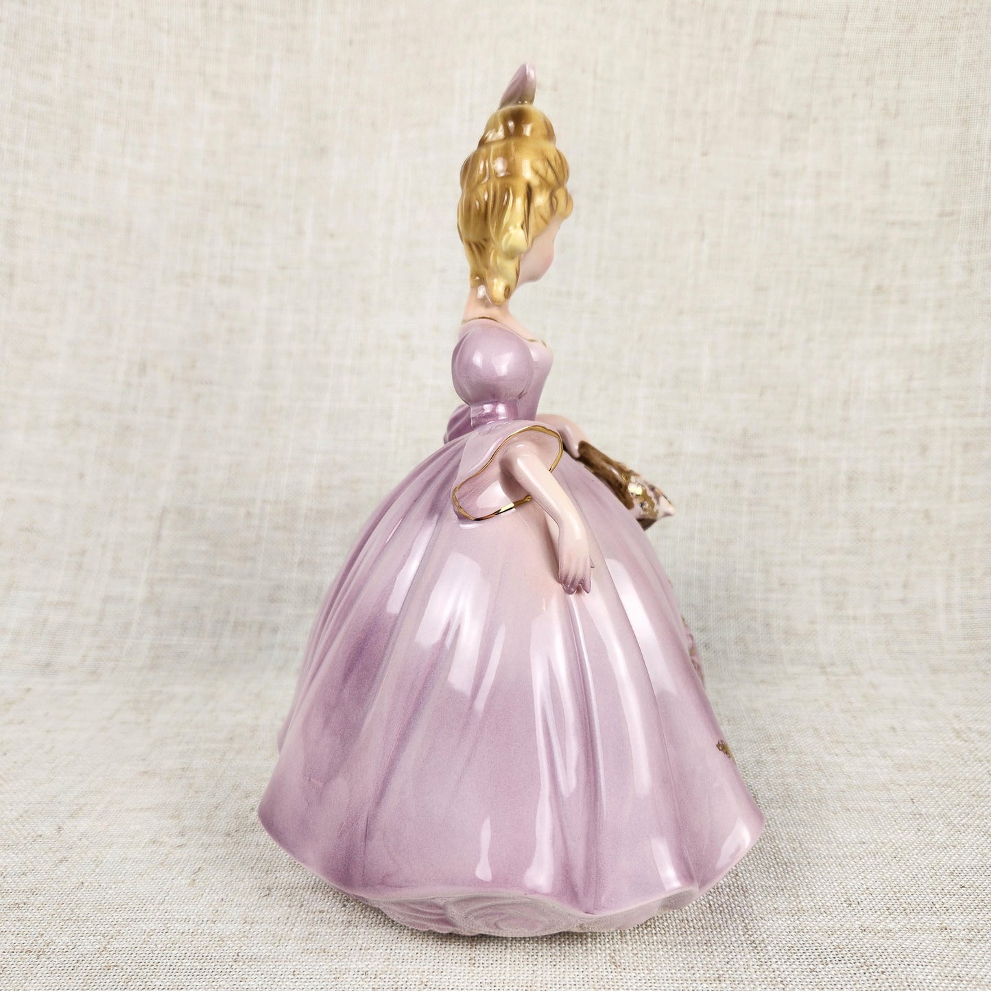 Vintage Josef Originals Lavender Lady Figurine with Floral Basket