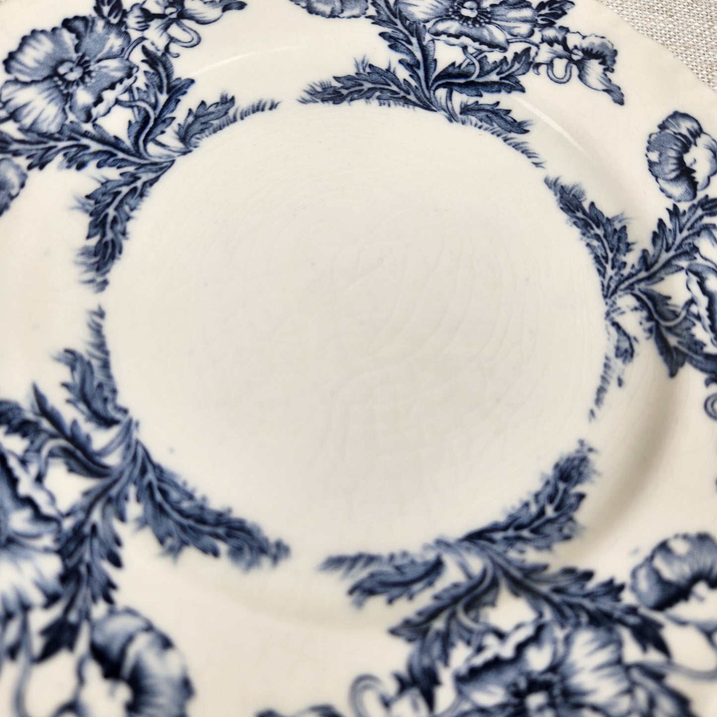 Antique Grindley England Blue Floral Transferware Cream Soup Bowl with Underplate