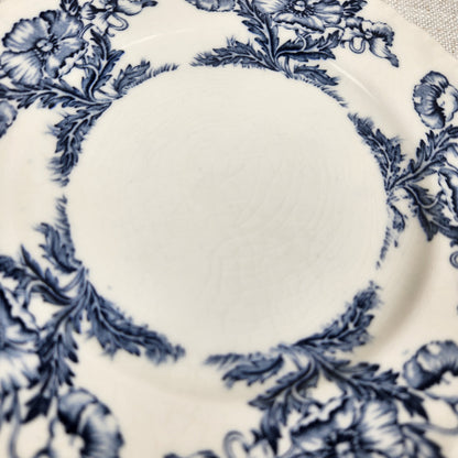 Antique Grindley England Blue Floral Transferware Cream Soup Bowl with Underplate