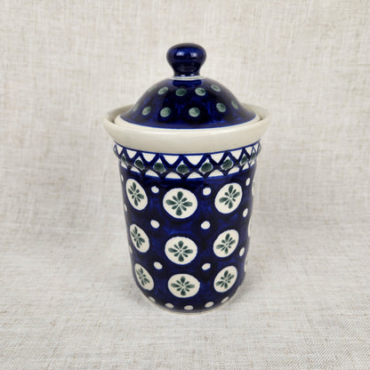 Vintage Bolesławiec Polish Pottery Canister with Lid | Handmade in Poland Blue & White Floral Stoneware Jar