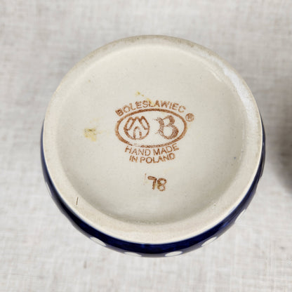 Vintage Bolesławiec Polish Pottery Canister with Lid | Handmade in Poland Blue & White Floral Stoneware Jar