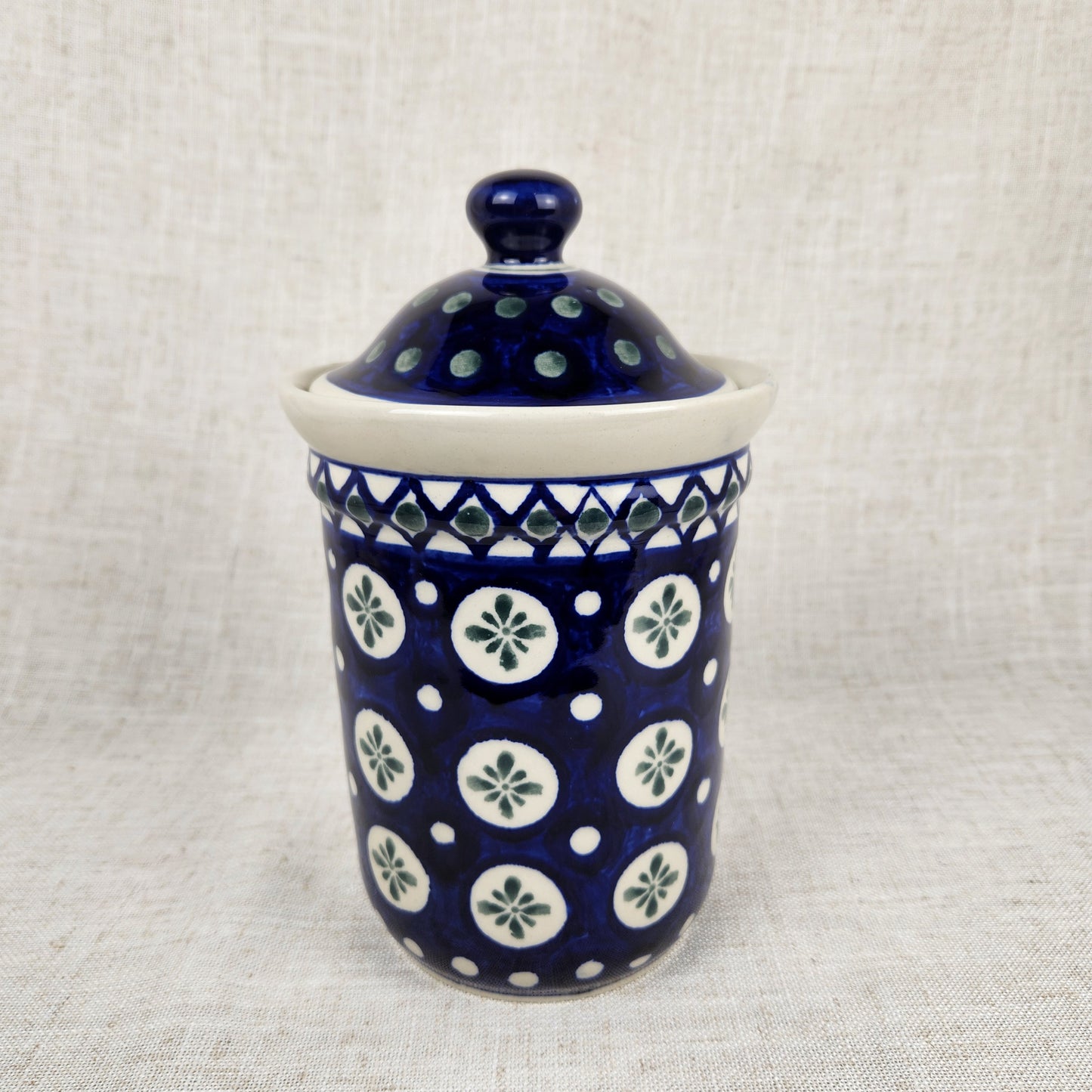 Vintage Bolesławiec Polish Pottery Canister with Lid | Handmade in Poland Blue & White Floral Stoneware Jar