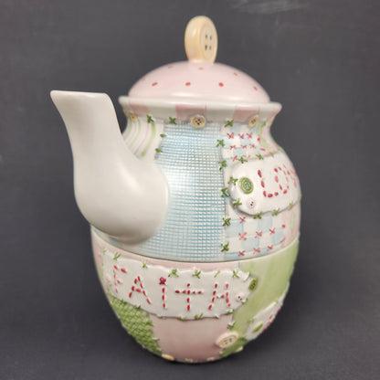 Taryn Reece Stacking Tea for One Set | Patchwork Teapot and Cup | Love & Hope Pastel Ceramic Tea Set