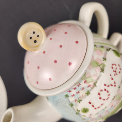 Taryn Reece Stacking Tea for One Set | Patchwork Teapot and Cup | Love & Hope Pastel Ceramic Tea Set