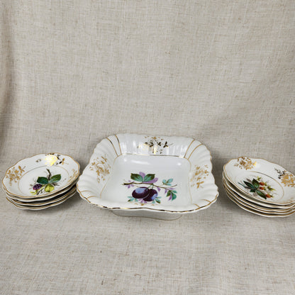 Vintage Fruit Dessert Bowl Set with 9 Berry Bowls, Cottage Style Dessert Set