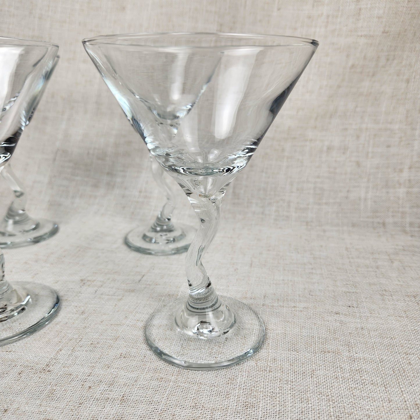 Twisted Stem Martini Glasses Set of 4 | Postmodern Cocktail Glasses | Retro Barware | Sculptural Stemware | Y2K Martini Set