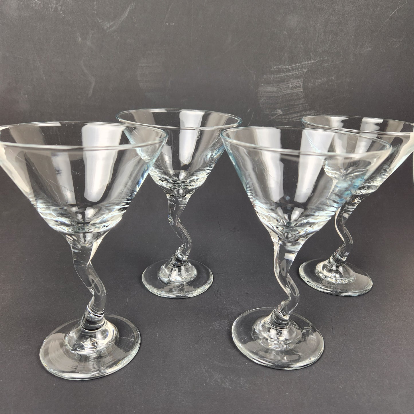 Twisted Stem Martini Glasses Set of 4 | Postmodern Cocktail Glasses | Retro Barware | Sculptural Stemware | Y2K Martini Set