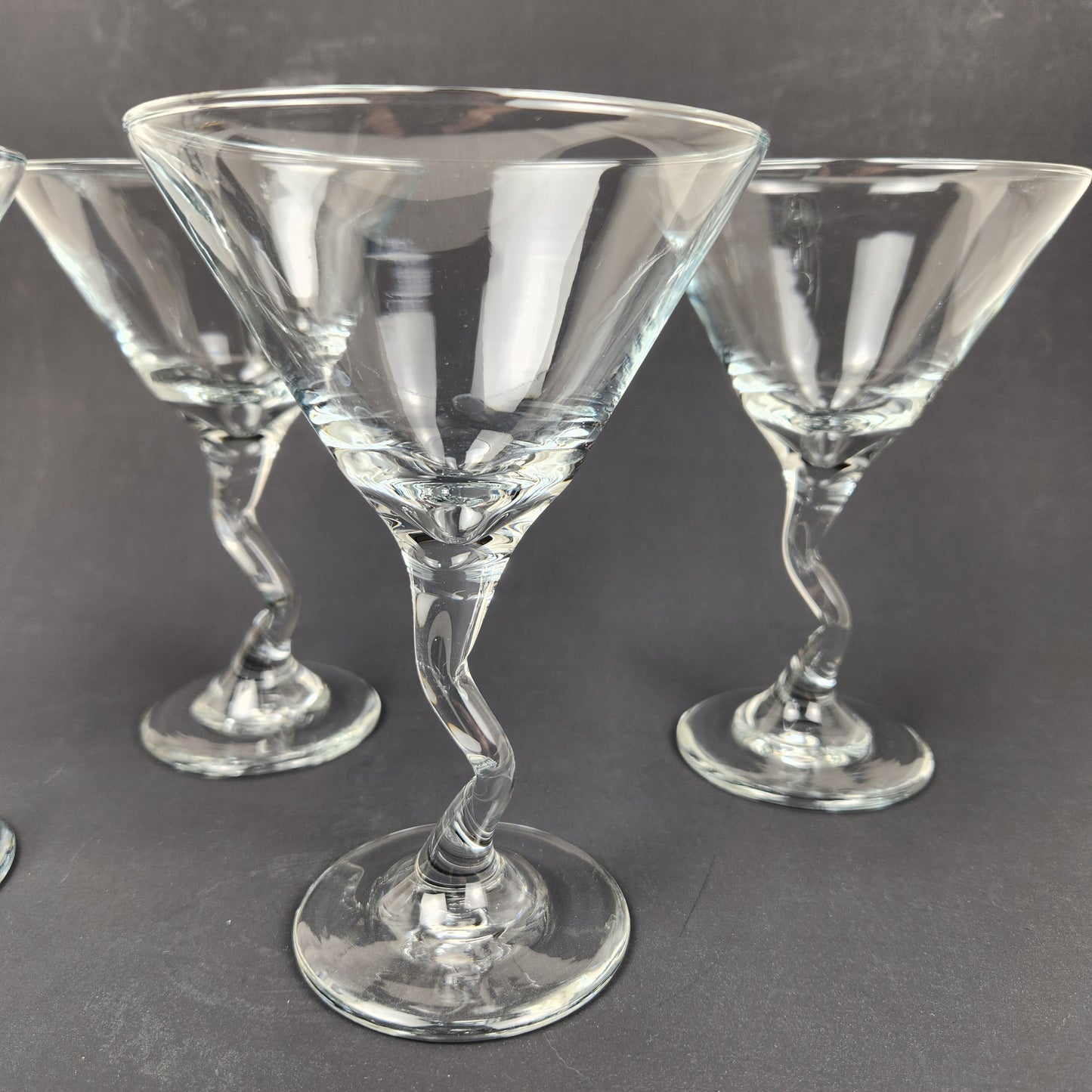 Twisted Stem Martini Glasses Set of 4 | Postmodern Cocktail Glasses | Retro Barware | Sculptural Stemware | Y2K Martini Set