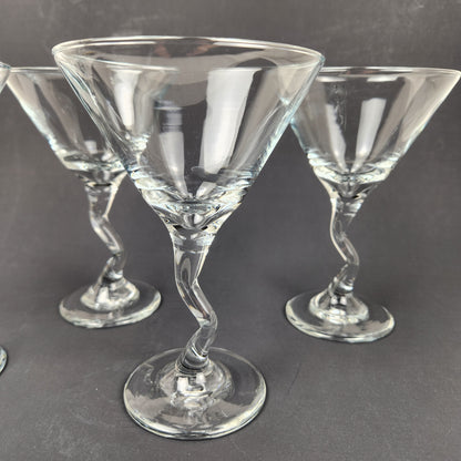 Twisted Stem Martini Glasses Set of 4 | Postmodern Cocktail Glasses | Retro Barware | Sculptural Stemware | Y2K Martini Set