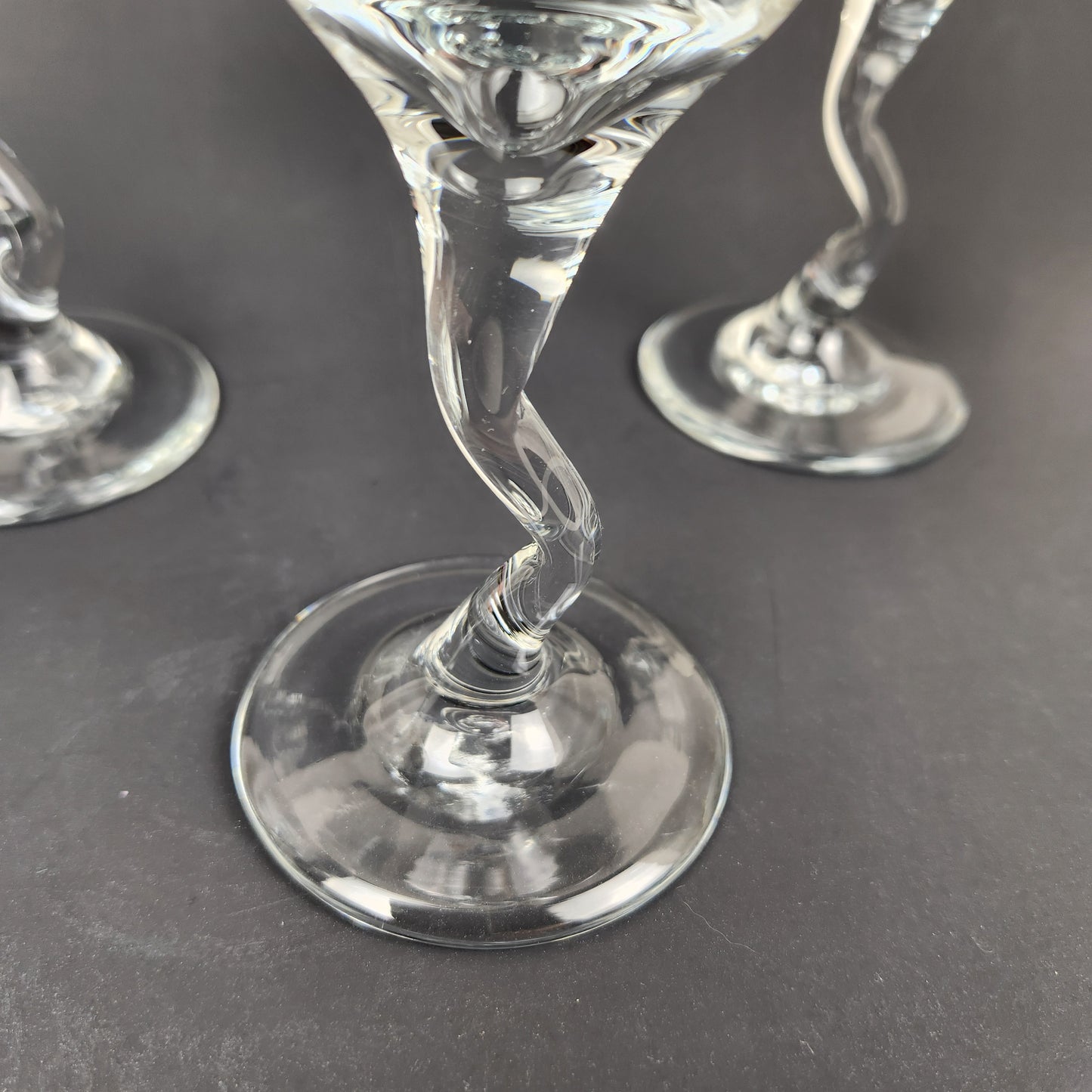 Twisted Stem Martini Glasses Set of 4 | Postmodern Cocktail Glasses | Retro Barware | Sculptural Stemware | Y2K Martini Set