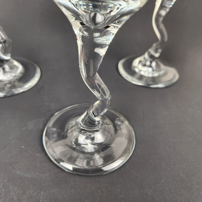 Twisted Stem Martini Glasses Set of 4 | Postmodern Cocktail Glasses | Retro Barware | Sculptural Stemware | Y2K Martini Set