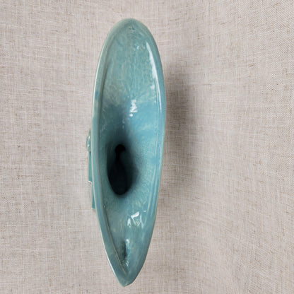 Vintage Haeger Pottery | Turquoise Art Deco Console Planter Vase | MCM Ceramic | USA